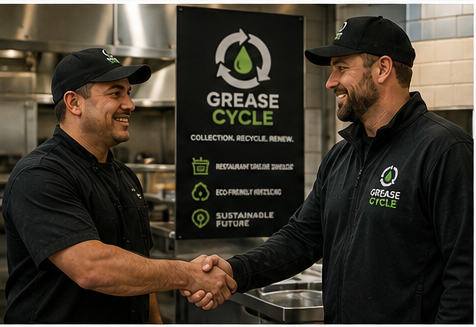 Grease Cycle team with restaurant owner